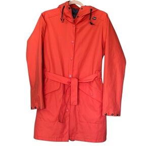 Helly Hansen Women's Orange Kirkwall Rain Jacket/Trenchcoat Blue Chambray Lining